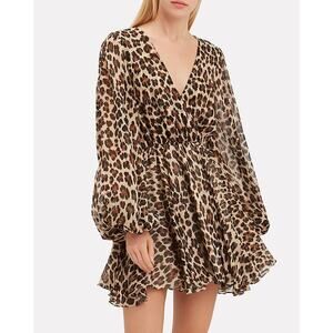 CAROLINE CONSTAS Olena Leopard Mini Dress Animal Print XS Brown Black EUC